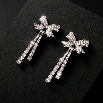 PRAO Earrings Anti-Tarnish Bow Crystal Dangles