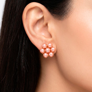 PRAO Earrings Anti-Tarnish Floral Pink Pearl Studs