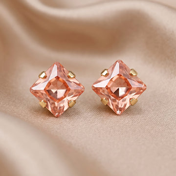 PRAO Earrings Anti-Tarnish Peach Crystal Square Studs