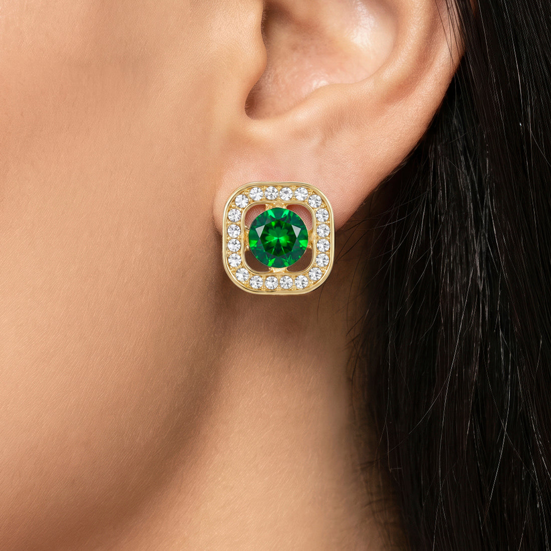 PRAO Earrings Anti-Tarnish Emerald Square Studs