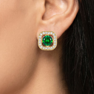 PRAO Earrings Anti-Tarnish Emerald Square Studs