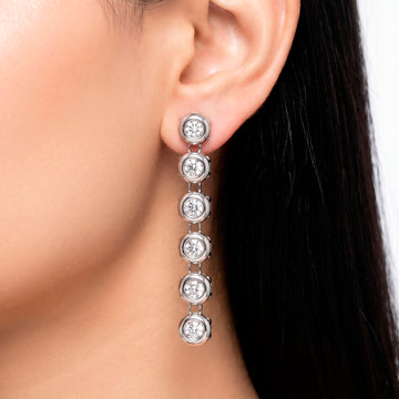 PRAO Earrings Anti-Tarnish Seven Crystal Linear Dangles