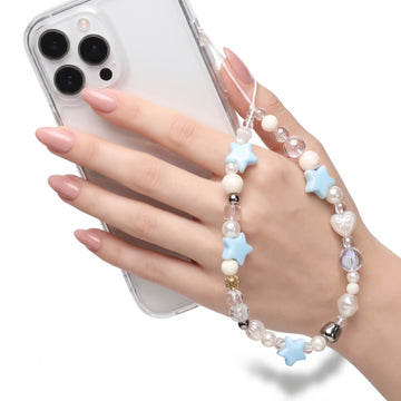 PRAO Mobile Charms Beaded  With Blue Star Charms, Pearls, And Clear Beads