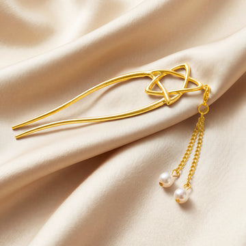 PRAO Hair Pin Anti-Tarnish Geometric Star Hair Fork With Pearl Charms
