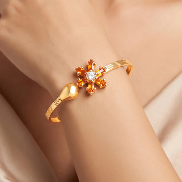 PRAO Bracelet Anti-Tarnish Snowflake Gemstone Bangle With Crystal Center (Adjustable Size)