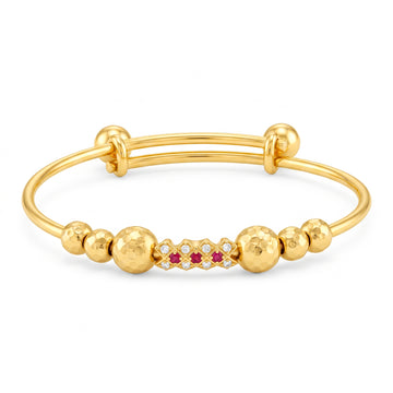 PRAO Bracelet Anti-Tarnish Ruby And Crystal Lattice Bar Bangle With Textured Beads (Adjustable Size)