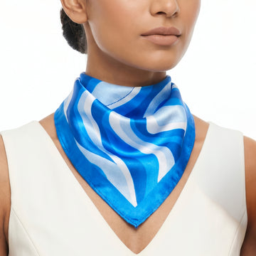 PRAO Scarf Necklace Blue And White Silk With Heart Pendant