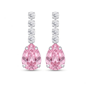 PRAO Earrings Anti-Tarnish Linear Crystal Dangles With Pink Teardrop Stone