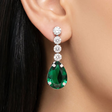 PRAO Earrings Anti-Tarnish Emerald Teardrop Crystal Dangles