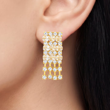 PRAO Earrings Anti-Tarnish Statement Dangles With Crystal Beads And Rhinestone Fringe