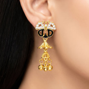 PRAO Earrings Anti-Tarnish Butterfly Jhumka Dangles With Floral Cones And Bell Charms