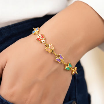 PRAO Bracelet Anti-Tarnish Link Chain With Multicolored Butterfly Charms (Adjustable Size)