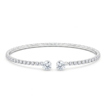 PRAO Bracelet Anti-Tarnish Open Cuff With Rhinestone Row And Round Crystal Ends (Adjustable Size)