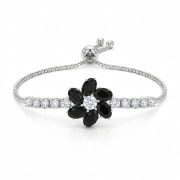 PRAO Bracelet Anti-Tarnish Black Floral Slider Cuff  (Adjustable Size)