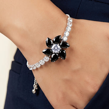 PRAO Bracelet Anti-Tarnish Floral Tennis Slider Cuff (Adjustable Size)