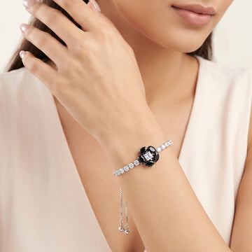 PRAO Bracelet Anti-Tarnish Floral Crystal Slider Cuff  (Adjustable Size)