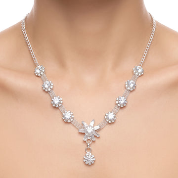 PRAO Necklace Anti-Tarnish Floral Crystal Chain With Starburst Pendant