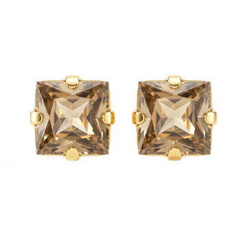 PRAO Earrings Anti-Tarnish Cushion Rhinestone Topaz Studs