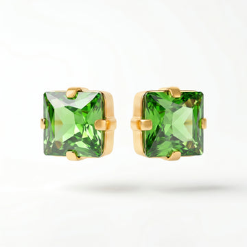 PRAO Earrings Anti-Tarnish Cushion Rhinestone Peridot Studs
