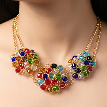 PRAO Necklace Anti-Tarnish Handmade Multi-Color Crystal Beaded Choker