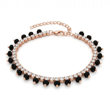 PRAO Bracelet Anti-Tarnish Crystal Cuff with Black Beads (Adjustable Size)