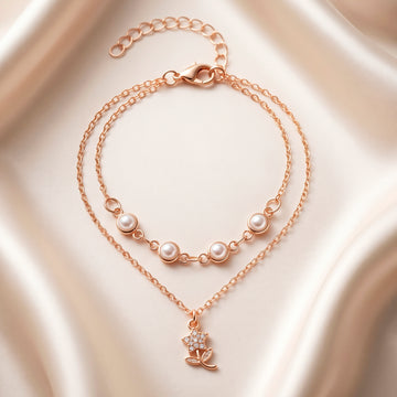 PRAO Bracelet Anti-Tarnish Pearl Flower Chain (Adjustable Size)