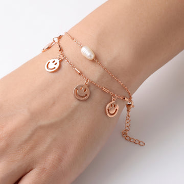 PRAO Bracelet Anti-Tarnish Pearl Smiley Chain (Adjustable Size)