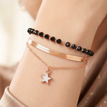 PRAO Bracelet Anti-Tarnish Black Bead Star Chain (Adjustable Size)