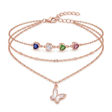 PRAO Bracelet Anti-Tarnish Butterfly Heart Crystal Chain (Adjustable Size)