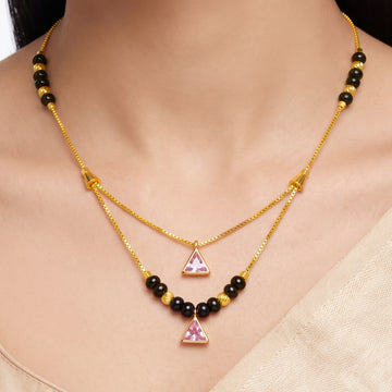 PRAO Necklace Anti-Tarnish Black Bead Pink Charm Chain