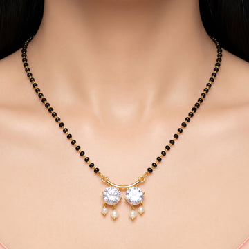 PRAO Necklace Anti-Tarnish Pearl Crystal Mangalsutra