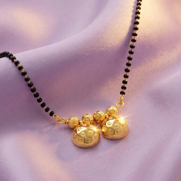 PRAO Necklace Anti-Tarnish Single Strand Black Bead Mangalsutra With Textured Bead Center And Dual Dome Charms