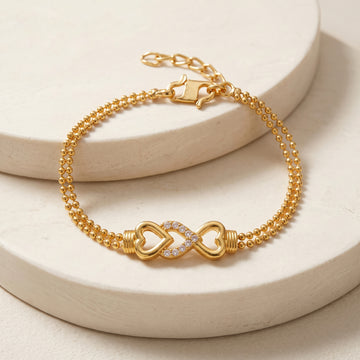 PRAO Bracelet Anti-Tarnish Double Strand Ball Chain With Crystal Infinity Heart Motif (Adjustable Size)