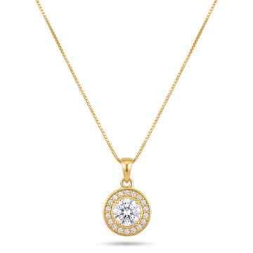 PRAO Necklace Anti-Tarnish Chain With Light Blue Stone Halo Pendant