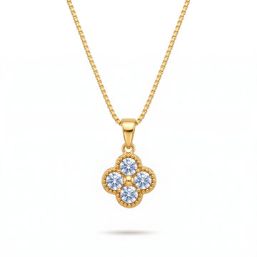 PRAO Necklace Anti-Tarnish Box Chain With Light Blue Quatrefoil Pendant
