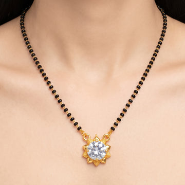 PRAO Necklace Anti-Tarnish Mangalsutra With Sunburst Pendant And Light Blue Stone