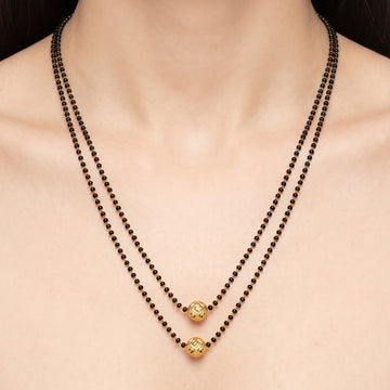 PRAO Necklace Anti-Tarnish Double-Strand Black Bead Mangalsutra With Textured Round Bead Accents