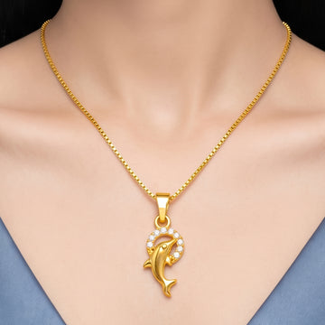 PRAO Necklace Anti-Tarnish Dolphin Crescent Chain