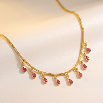 PRAO Necklace Anti-Tarnish Pink Charm Chain