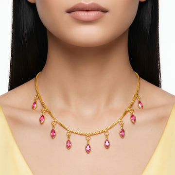 PRAO Necklace Anti-Tarnish Pink Fringe Chain
