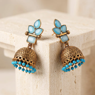 PRAO Earrings Anti-Tarnish Blue Stone Jhumka