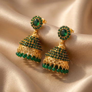 PRAO Earrings Anti-Tarnish Green Stone Jhumka