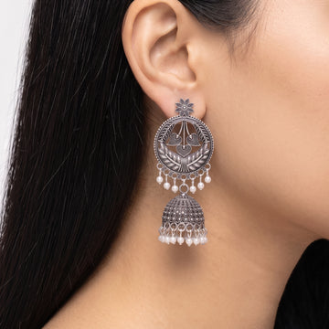 PRAO Earrings Anti-Tarnish Oxidized Pearl Jhumka