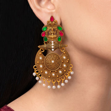 PRAO Earrings Anti-Tarnish Lakshmi Temple Jhumka