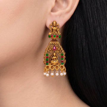 PRAO Earrings Anti-Tarnish Lakshmi Temple Dangles