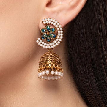 PRAO Earrings Anti-Tarnish Peacock Pearl Jhumkas