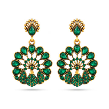 PRAO Earrings Anti-Tarnish Peacock Green Dangles