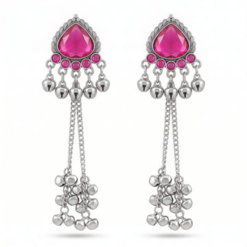 PRAO Earrings Anti-Tarnish Pink Stone Ghungroo Dangles