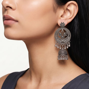 PRAO Earrings Anti-Tarnish Oxidised Floral Jhumka