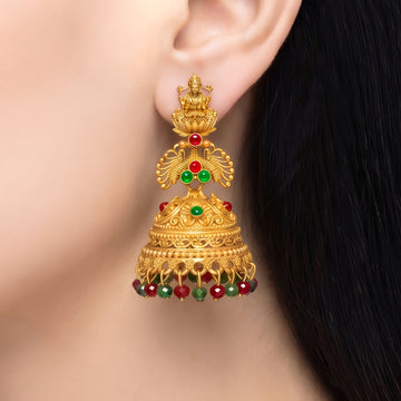 PRAO Earrings Anti-Tarnish Lakshmi Temple Jhumka